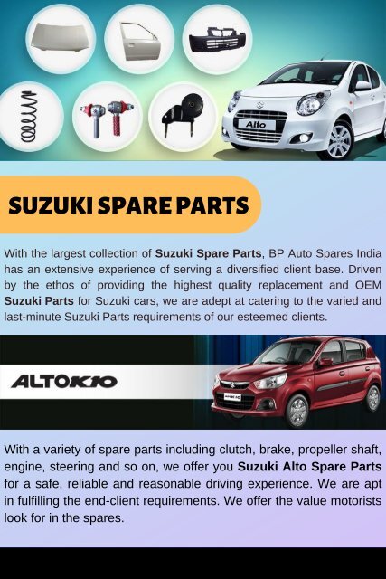 Best Suzuki Car Spare Parts Dealer - BP Auto Spares India