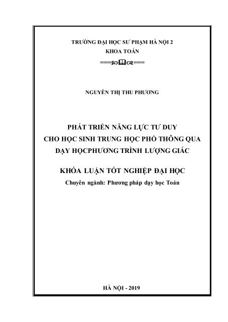 Phát triển năng lực tư duy cho học sinh THPT qua dạy học phương trình lượng giác (2019)