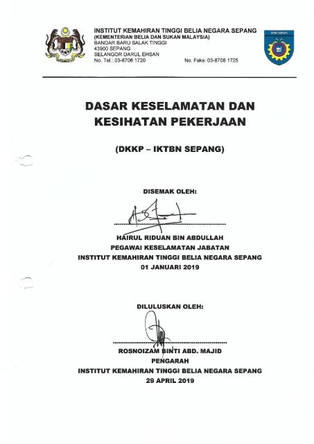 1 Dkkp Dasar Keselamatan Amp Kesihatan Pekerjaan