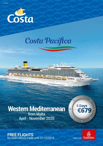 Costa Pacifica West Mediterranean from Malta Apr Nov 2020