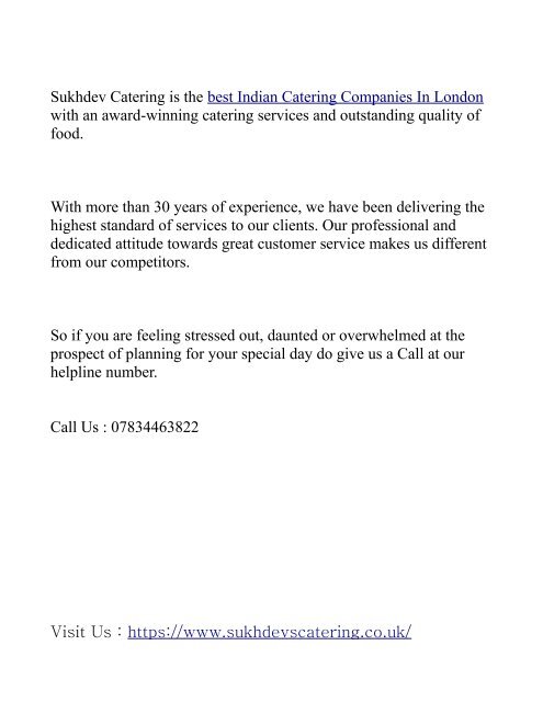 INDIAN CATERING COMPANIES IN LONDON