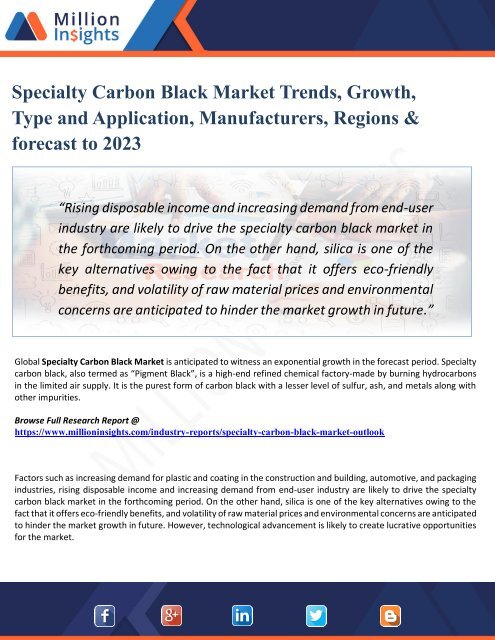 Specialty Carbon Black Market - Global Industry Analysis, Size, Share, Growth, Trends, and Forecasts 2023