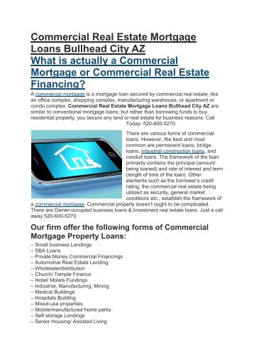 Commercial Mortgage Loans Bullhead City AZ | 520-600-5270