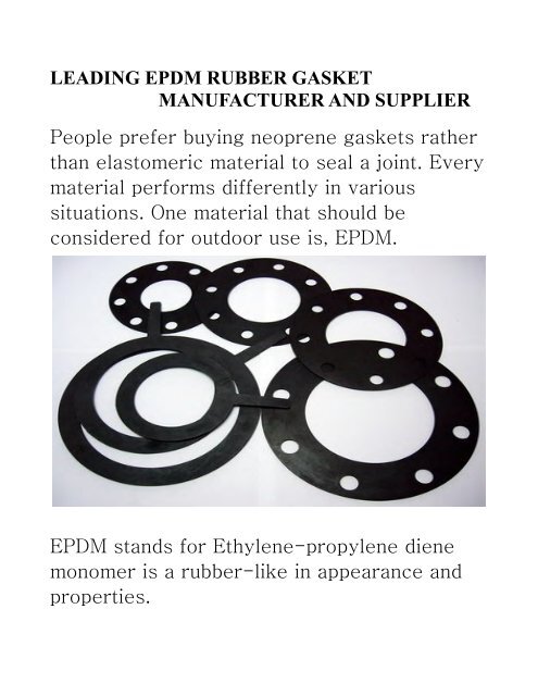 LEADING EPDM RUBBER GASKET  MANUFACTURER AND SUPPLIER