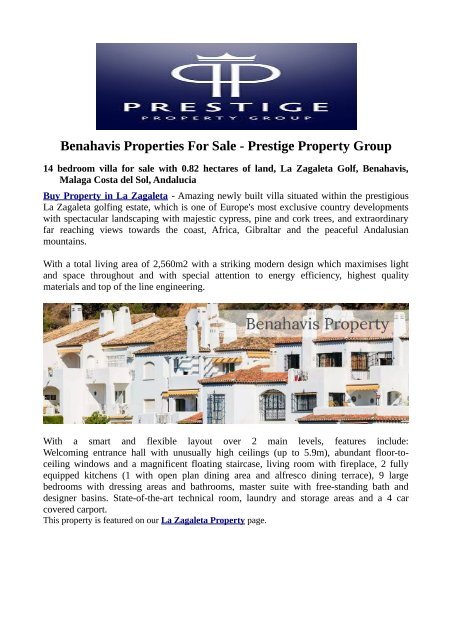 Benahavis Properties For Sale - Prestige Property Group