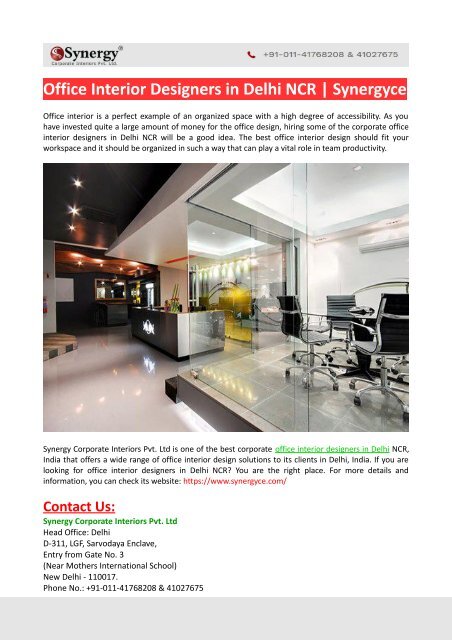 Office Interior Designers in Delhi NCR- Synergyce