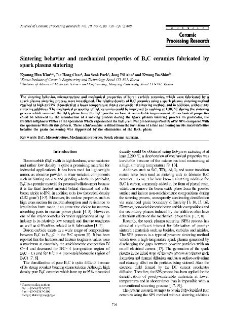 Sintering Behavior And Mechanical Properties Of B4c Ceramics