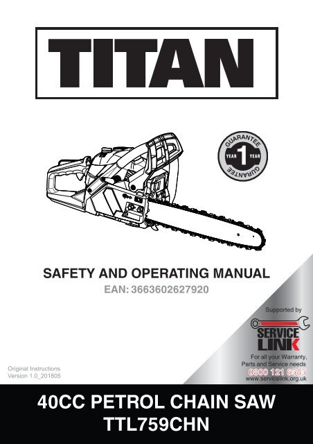 TITAN TTL759CHN PETROL CHAINSAW USER MANUAL