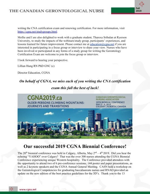 CGNA Newsletter Fall 2019