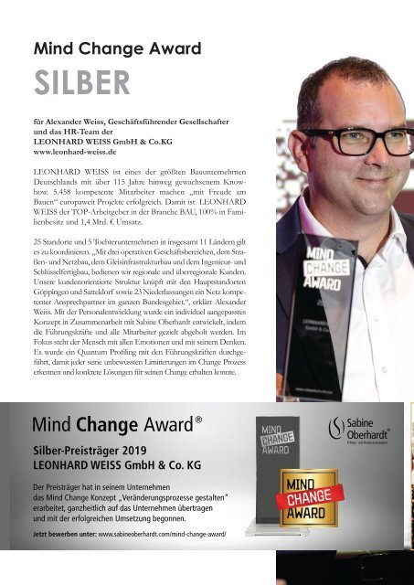 Sabine Oberhardt Menschencode Profiling Mind Change Award im Orhideal IMAGE Magazin - Oktober 2019