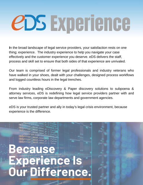 Ed's Services EDS Experience & Services