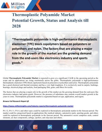 Thermoplastic Polyamide Market Potential Growth, Status and Analysis till 2028