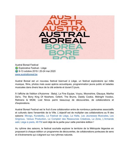 Dossier de presse Austral Boreal 2019