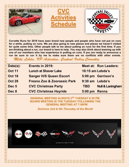 Central Valley Corvettes of Fresno - October 2019