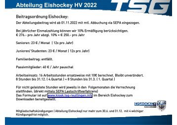 TSG Reutlingen Abteilung Eishockey Beitragsordnung