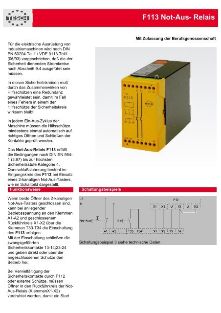 www.tesch.de | F113 Not-Aus- Relais | Mit Zulassung der ...