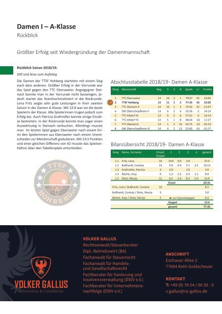 Saisonheft TTSF Hohberg 2019/2020