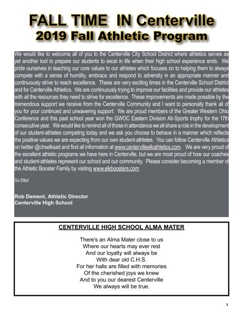 2019 Centerville Athletics Fall Program Book