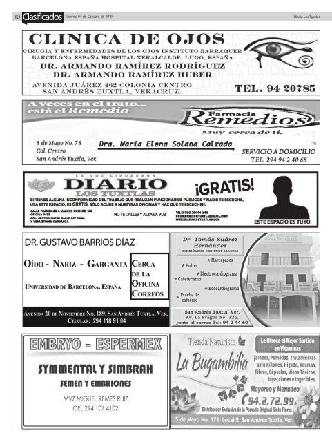 Edición de Diario Los Tuxtlas del día 04 de octubre de 2019