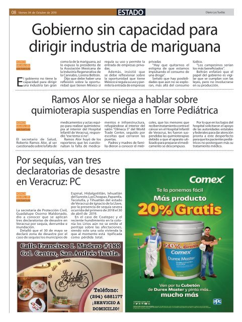 Edición de Diario Los Tuxtlas del día 04 de octubre de 2019