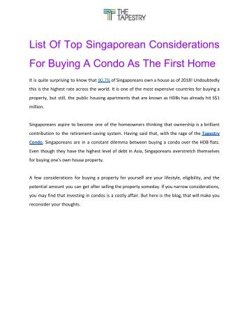 List Of Top Singaporean Considerations For Buying a Condo as The First Home