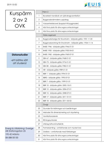 Flik 00B Innehållsförteckning OVK PÄRM 2  1 OKT 2019