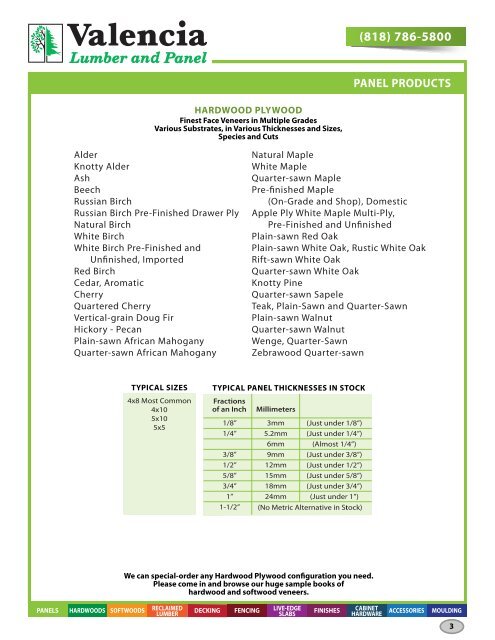 Valencia Lumber and Panel Product Catalog