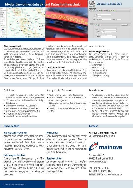 Modul Einwohnerstatistik und Katastrophenschutz