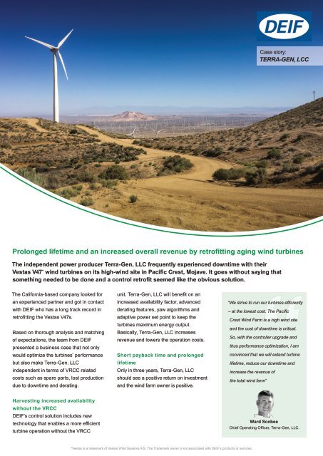 Case study: TerraGen - Retrofitting aging wind turbines (USA)