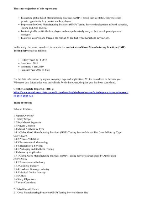 Global Good Manufacturing Practices (GMP) Testing Service Market Size, Status and Forecast 2019-2025