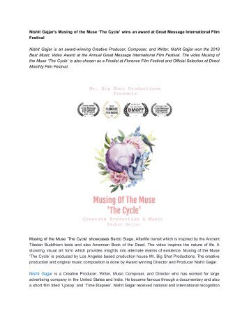 Nishit Gajjar's Musing of the Muse ‘The Cycle’ wins an award at Great Message International Film Festival 