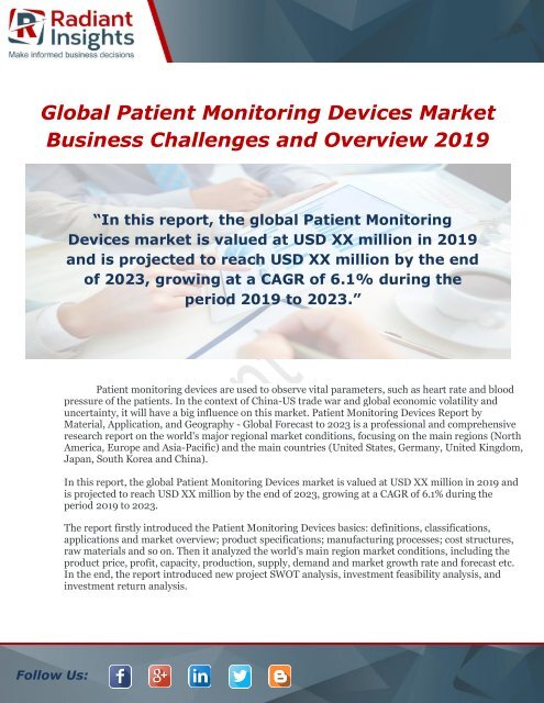 Global Patient Monitoring Devices Market Business Challenges and Overview 2019