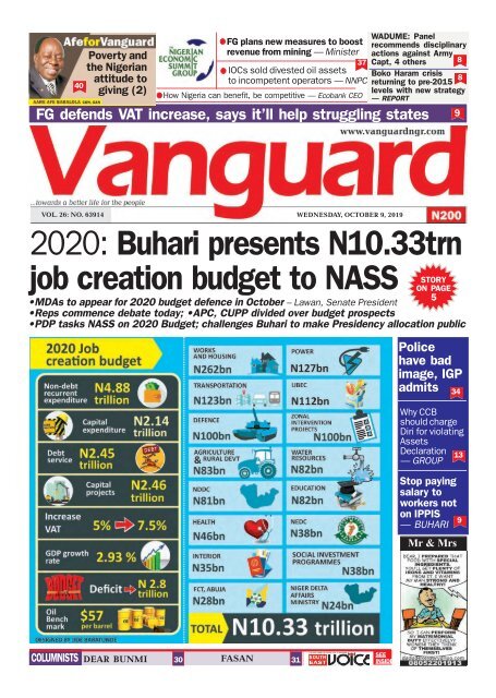 09102019 - 2020: Buhari presents N10.33trn job creation budget to NASS