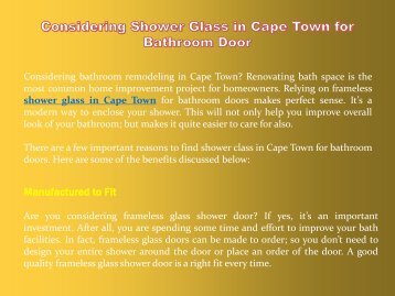 Considering Shower Glass in Cape Town for Bathroom Door