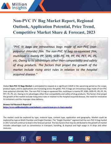  Non-PVC IV Bag Market Forecasting to Development Ratio with Huge Marginal Revenue Analysis Detailing by 2023