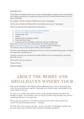 Creasy Bears Winery Tours