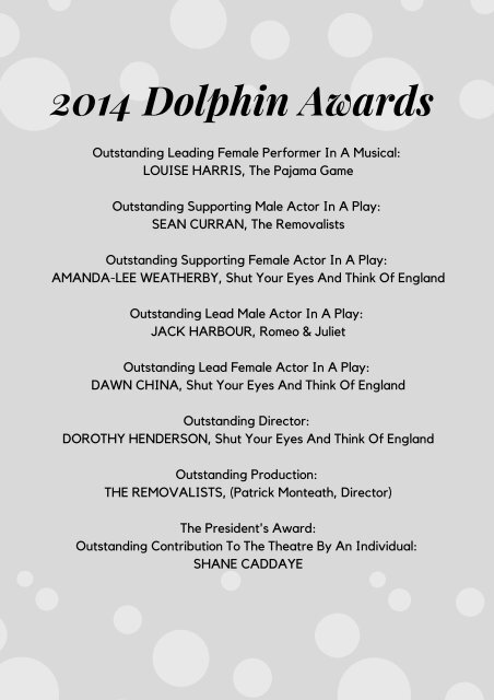 Gold Coast Little Theatre Dolphin Awards 2012 - 2018