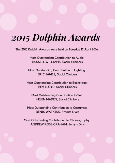 Gold Coast Little Theatre Dolphin Awards 2012 - 2018