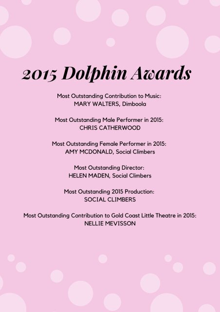 Gold Coast Little Theatre Dolphin Awards 2012 - 2018