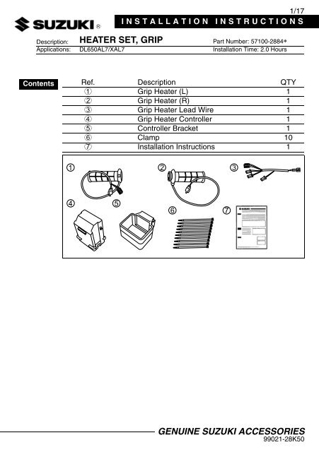 HEATER SET, GRIP INSTALLATION INSTRUCTIONS  DL650AL7 XAL7  57100-28840