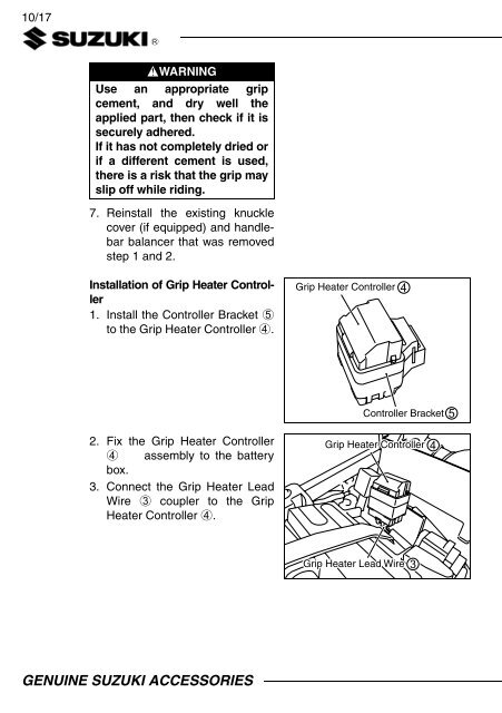 HEATER SET, GRIP INSTALLATION INSTRUCTIONS  DL650AL7 XAL7  57100-28840