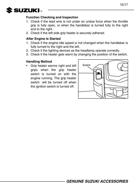 HEATER SET, GRIP INSTALLATION INSTRUCTIONS  DL650AL7 XAL7  57100-28840