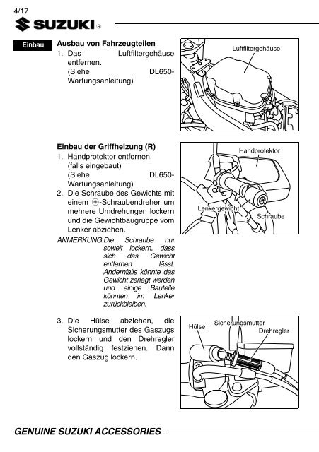 HEATER SET, GRIP INSTALLATION INSTRUCTIONS  DL650AL7 XAL7  57100-28840