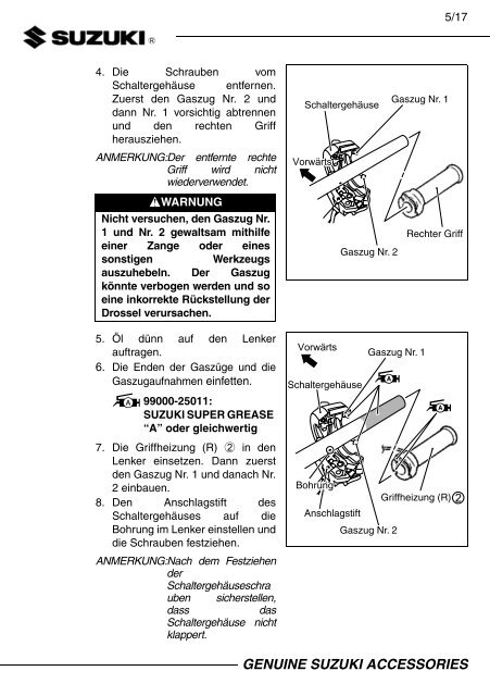 HEATER SET, GRIP INSTALLATION INSTRUCTIONS  DL650AL7 XAL7  57100-28840