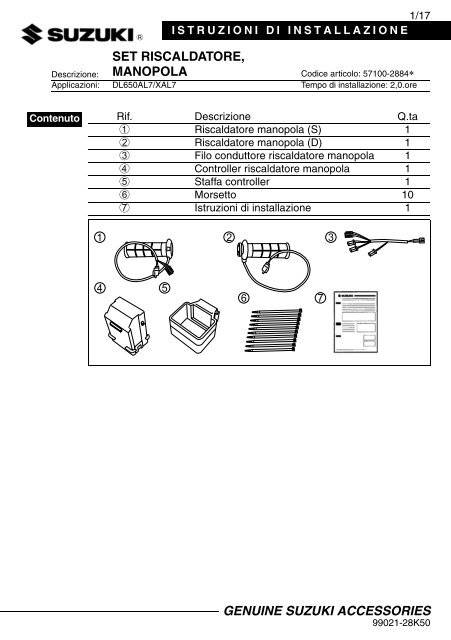 HEATER SET, GRIP INSTALLATION INSTRUCTIONS  DL650AL7 XAL7  57100-28840