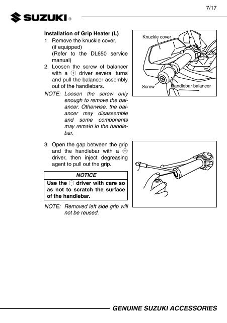 HEATER SET, GRIP INSTALLATION INSTRUCTIONS  DL650AL7 XAL7  57100-28840