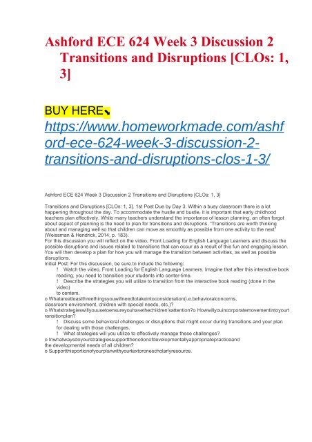 Ashford ECE 624 Week 3 Discussion 2 Transitions and Disruptions [CLOs- 1, 3]