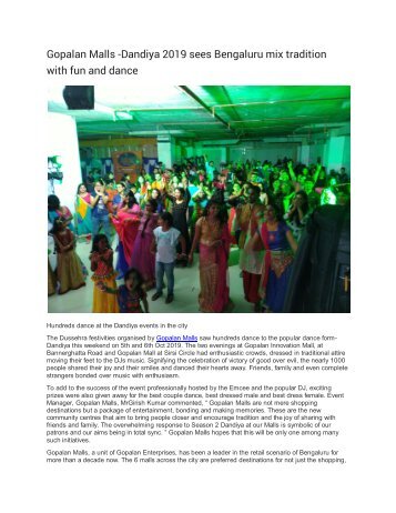 Gopalan Malls -Dandiya 2019 sees Bengaluru mix tradition with fun and dance