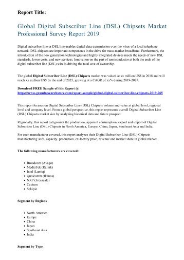 Global Digital Subscriber Line (DSL) Chipsets Market Professional Survey Report 2019