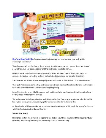 Slim Tone Diet Usa : Is This Diet Pills Scam or Legit?